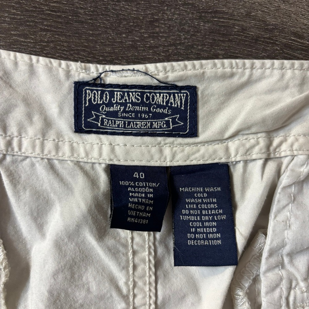 Polo Jeans Co Ralph Lauren Mens Cargo Shorts Off White RL Flag Size 40 - Picture 5 of 9